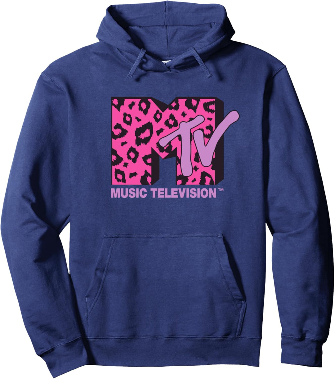 MTV Logo Pink Leopard Print Pullover Hoodie