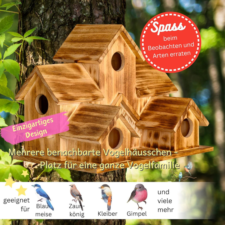growpile Vogelhaus-Box grosses Vogelhaus mit 5 Nistplätzen und Kleiner Leiter und einem Vogelfutterh