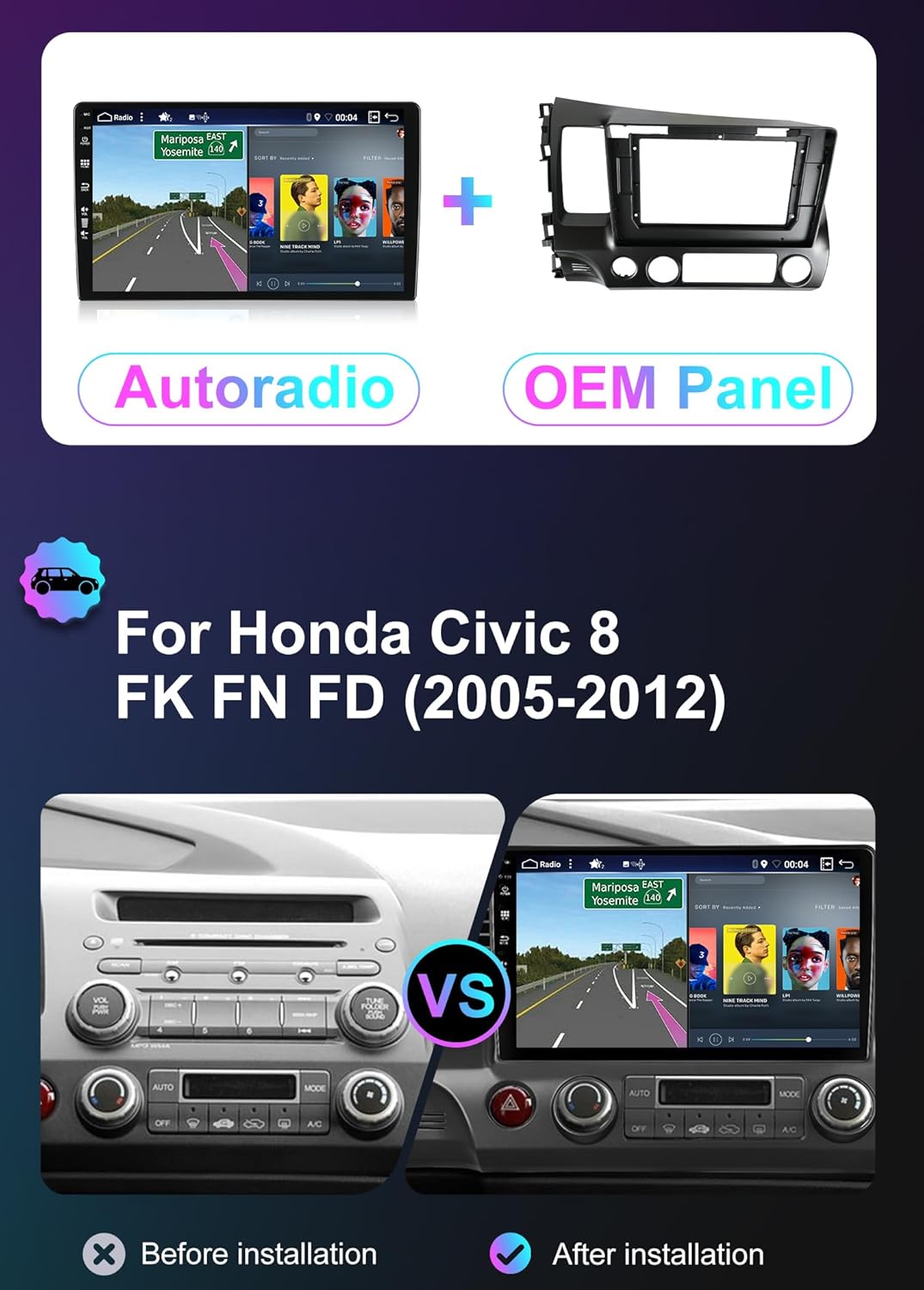[4GB+64GB] Android 14 Autoradio für Honda Civic (2004-2011)-[Integriertes CarPlay/Android Auto/DSP/G