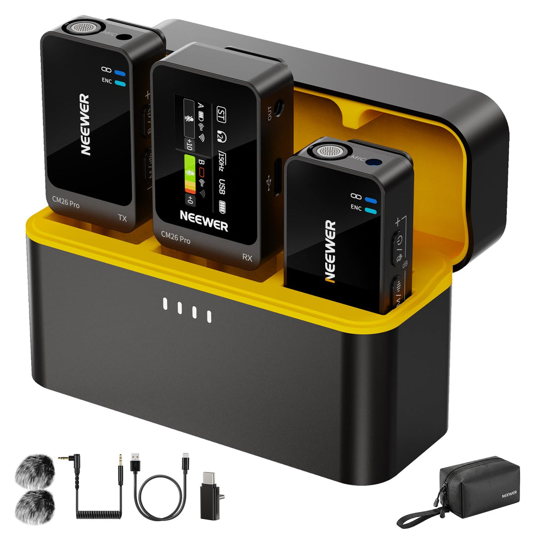 NEEWER CM26 Pro AI Drahtloses Mikrofon kompatibel mit iPhone Android Kameras PCs, Ansteckmikrofon DS