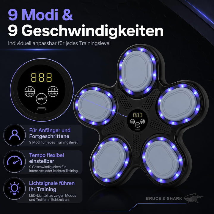 Musik Boxing Machine, 9 Modi, 9 Geschwindigkeiten, Display, Schlagzähler, Reaktions- und Koordinatio