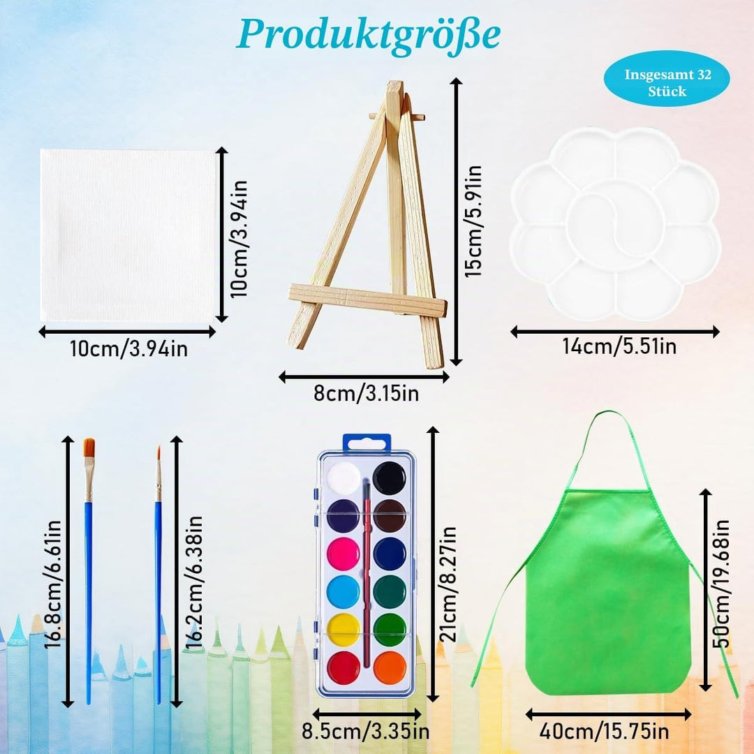 32Pcs Mini leinwand und Staffelei Set, XingyLi 8 kleine Leinwand Kunsttafeln mit 8 Künstler Dreieck