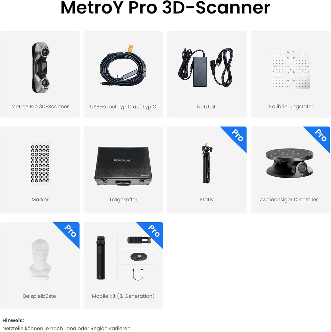 Revopoint MetroY Pro 3D-Scanner für 3D-Druck, 5 Scanmodi, bis zu 0,01 mm Präzision, 34+15+1 industri