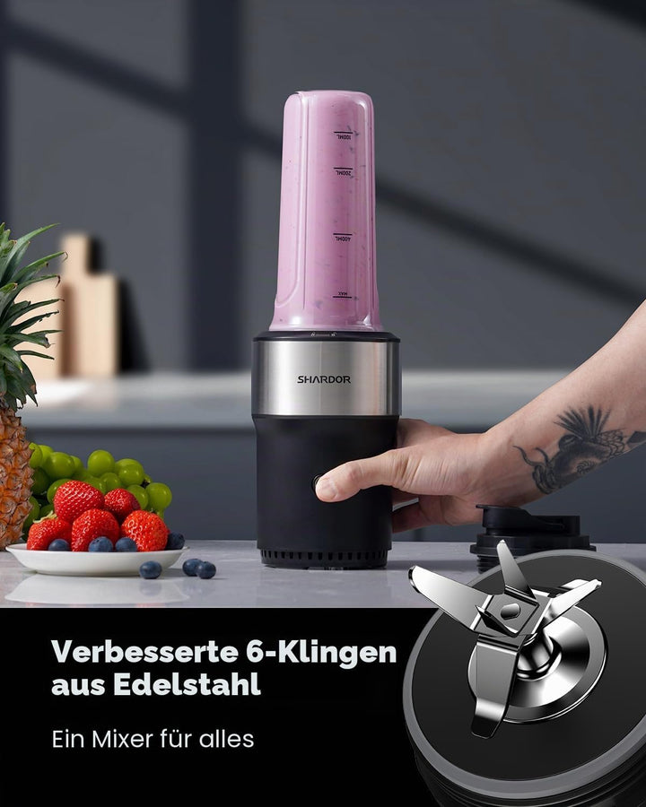 SHARDOR Smoothie Maker, 900W, StandMixer mit 2 * 700ml Flasche, mixer mit Edelstahl 6-Klingen, BPA f