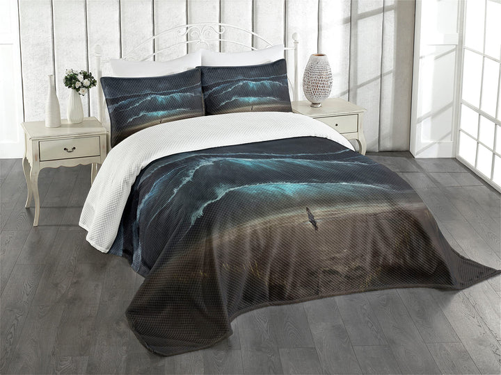 ABAKUHAUS Nachtozean Tagesdecke Set, Gothic-Welle Allein Frau, Set mit Kissenbezügen Waschbar, für D