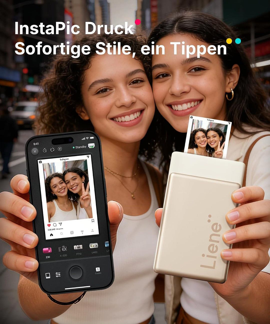 Liene Pearl N200 Pro Tragbarer Mini Fotodrucker mit Farbsublimation – Inkl. 50 selbstklebende Fotos
