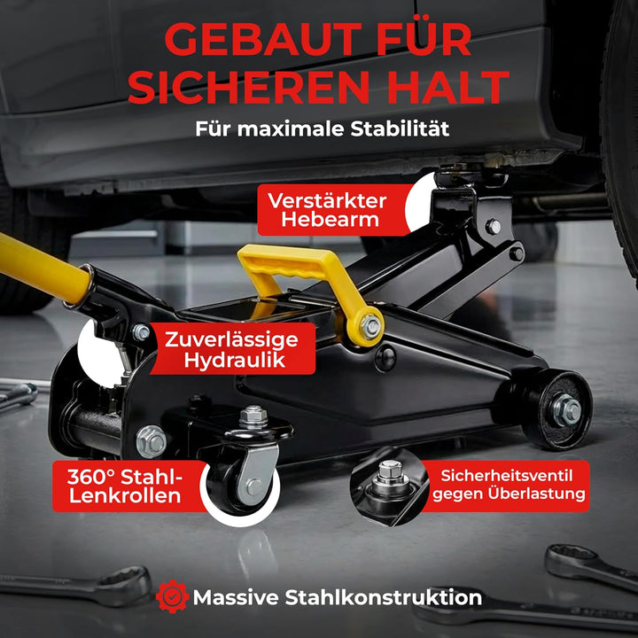 DEUBA® hydraulischer Wagenheber 2 Tonnen Hubhöhe 135-330mm inkl. Koffer inkl. Gummiauflage KFZ Auto
