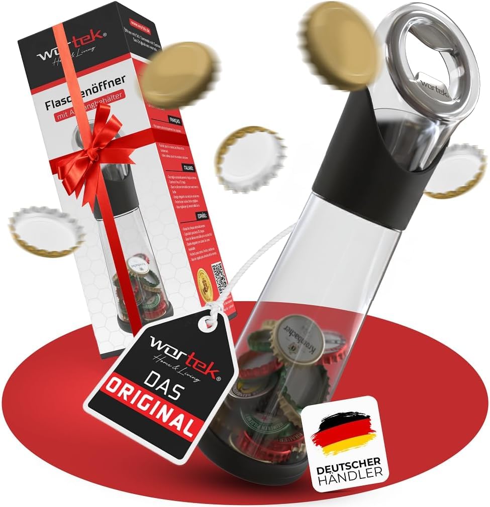 wortek Flaschenöffner mit Auffangbehälter - Getränkeöffner Bieröffner Bierflaschenöffner Kronkorken
