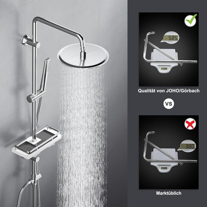 Görbach Regendusche Duschset Duschsystem mit Ablage Chrom Wassersparend ohne Duscharmatur (D20) YT-D