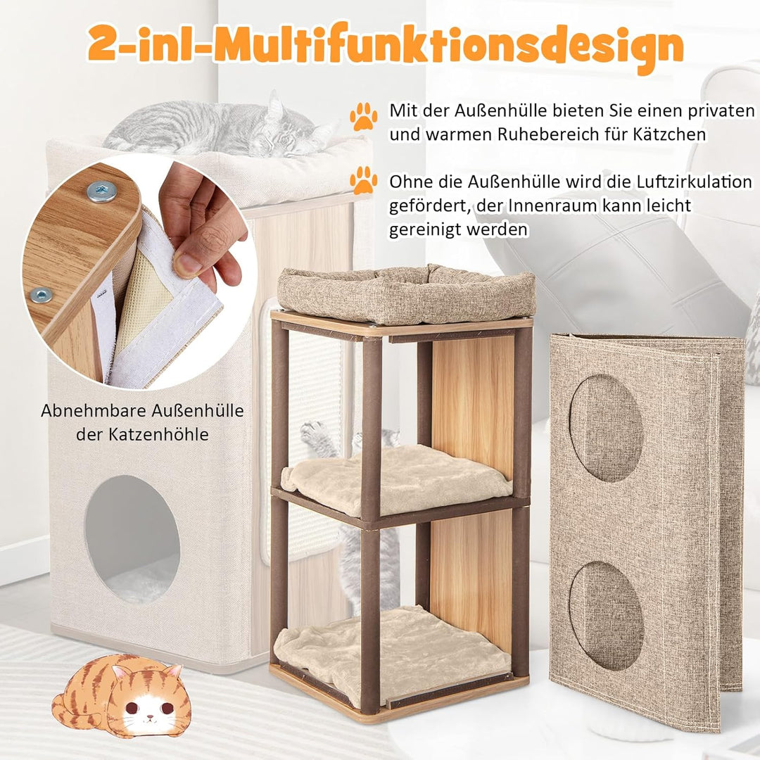 COSTWAY 3-stöckige Kratztonne Katzentonne, Kratzbaum mit Kratzbrett &amp; 3 Matten, Spieltonne für Katze