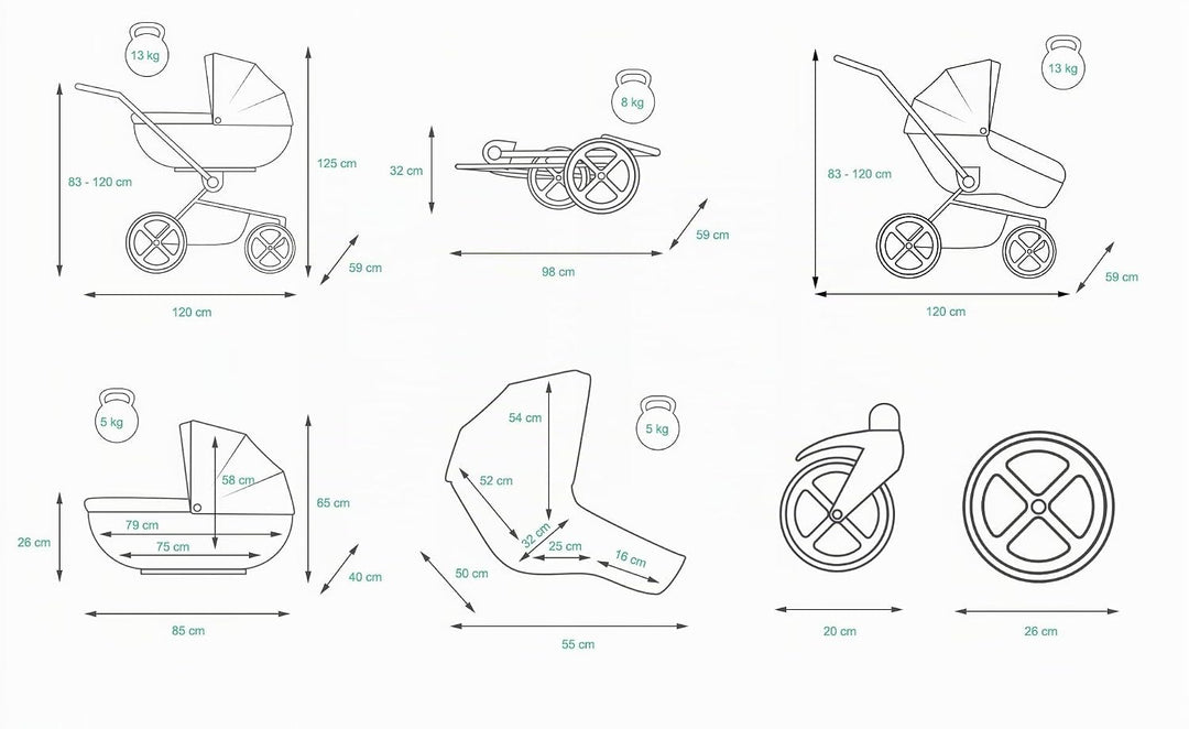 BabyLux® Kinderwagen Set 2 in 1 - Air - Sage - incl. Babywanne, Buggy Sportsitz - Kinderwagenset - K