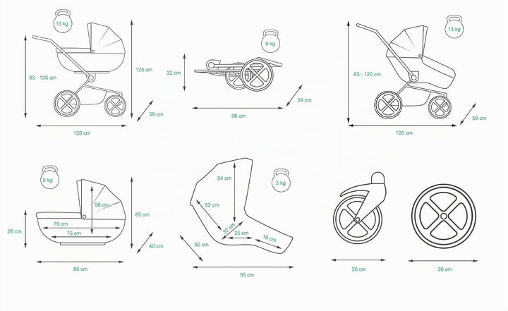 BabyLux® Kinderwagen Set 2 in 1 - Air - Sage - incl. Babywanne, Buggy Sportsitz - Kinderwagenset - K
