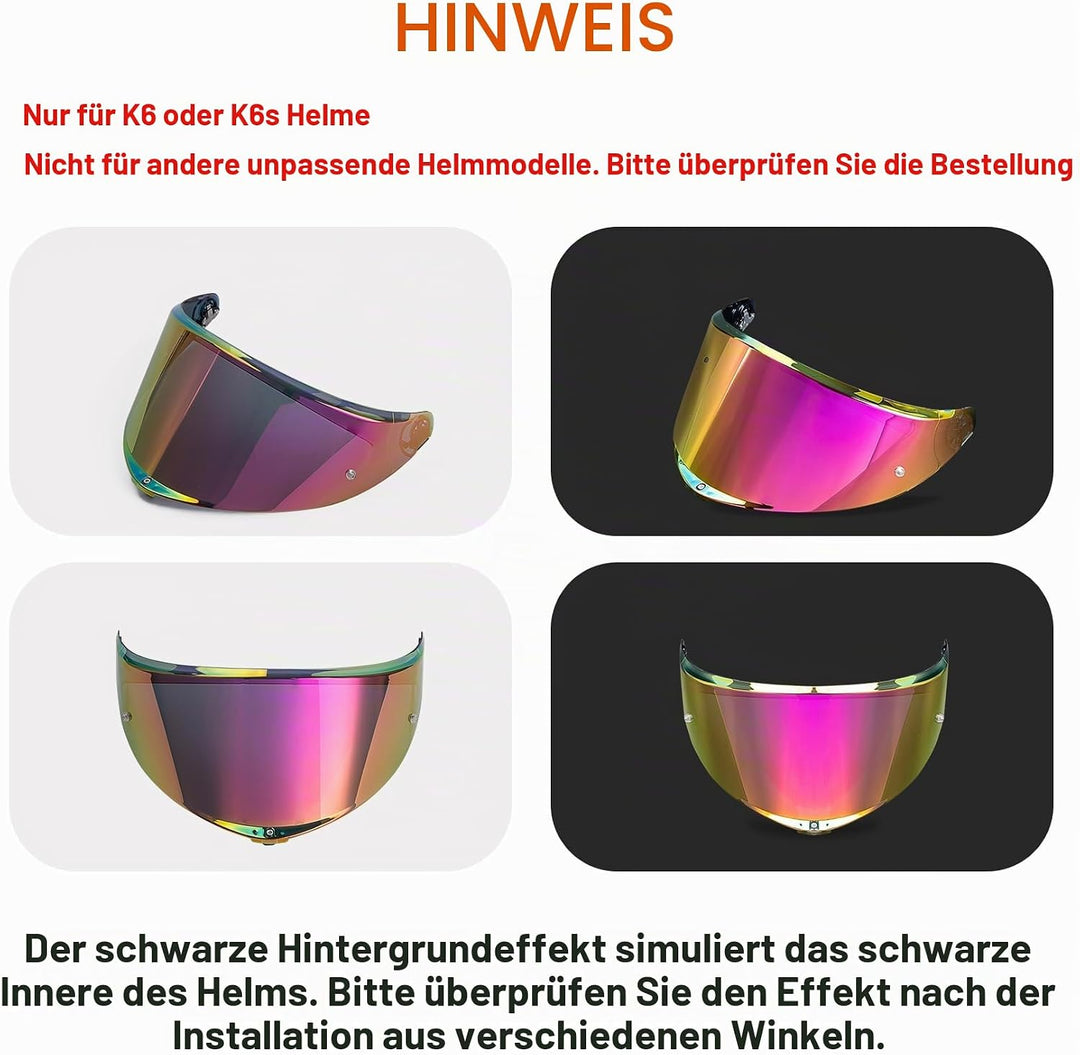 PSLER Helmvisier für K6 K6s - Helmgesichtsschutz Getöntes Visier Motorradhelm Zubehör Ersatz für K6