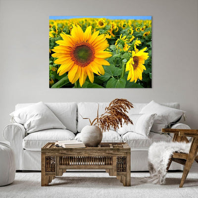 Bilder auf Leinwand 100x70cm Leinwandbild Wolken Sonnenblumen Plantagen Gross Wanddeko Bild Schlafzi