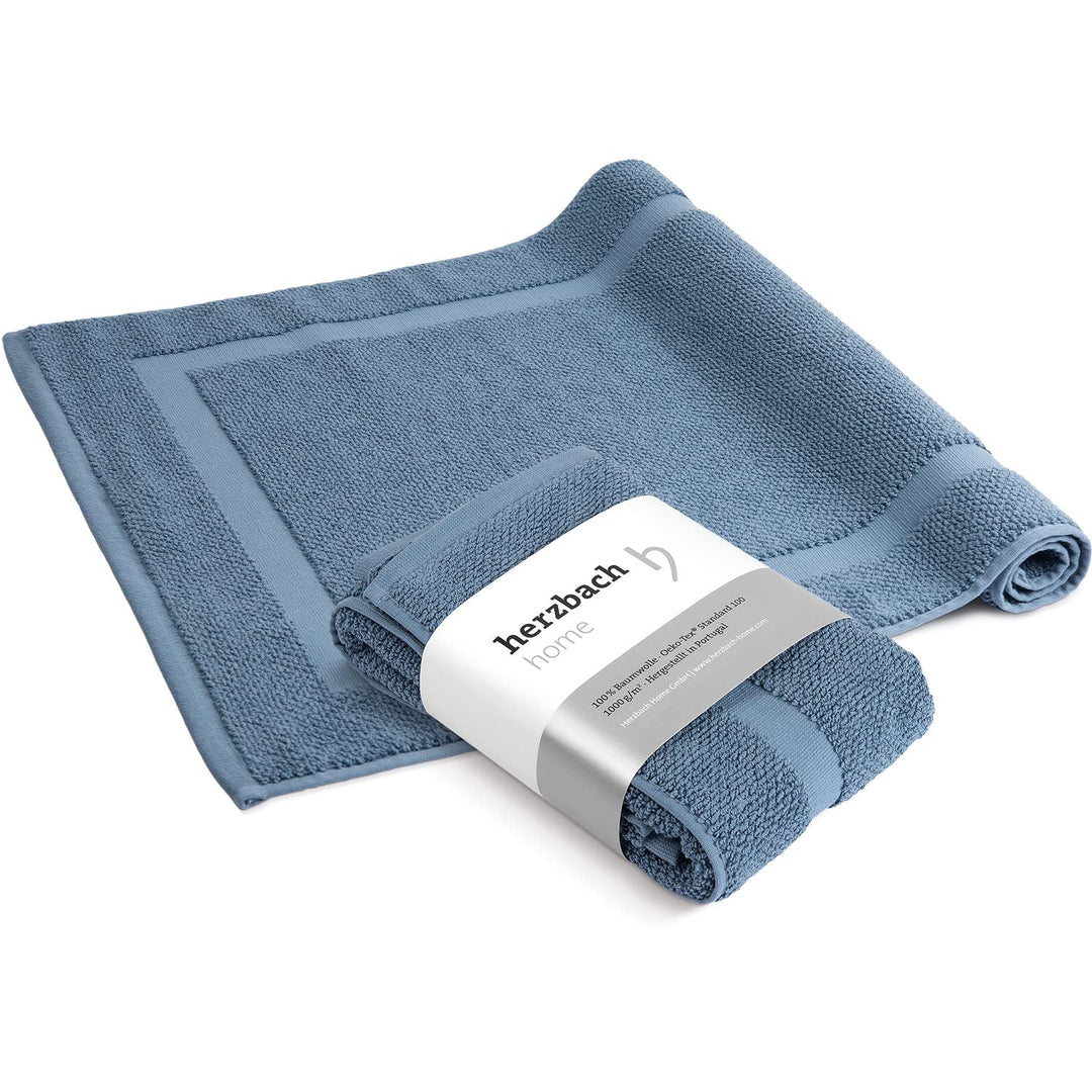 herzbach home Badvorleger Set 100% Baumwolle | Duschvorleger | 1.000 g/m² | Saugfähig | Waschbar (Bl