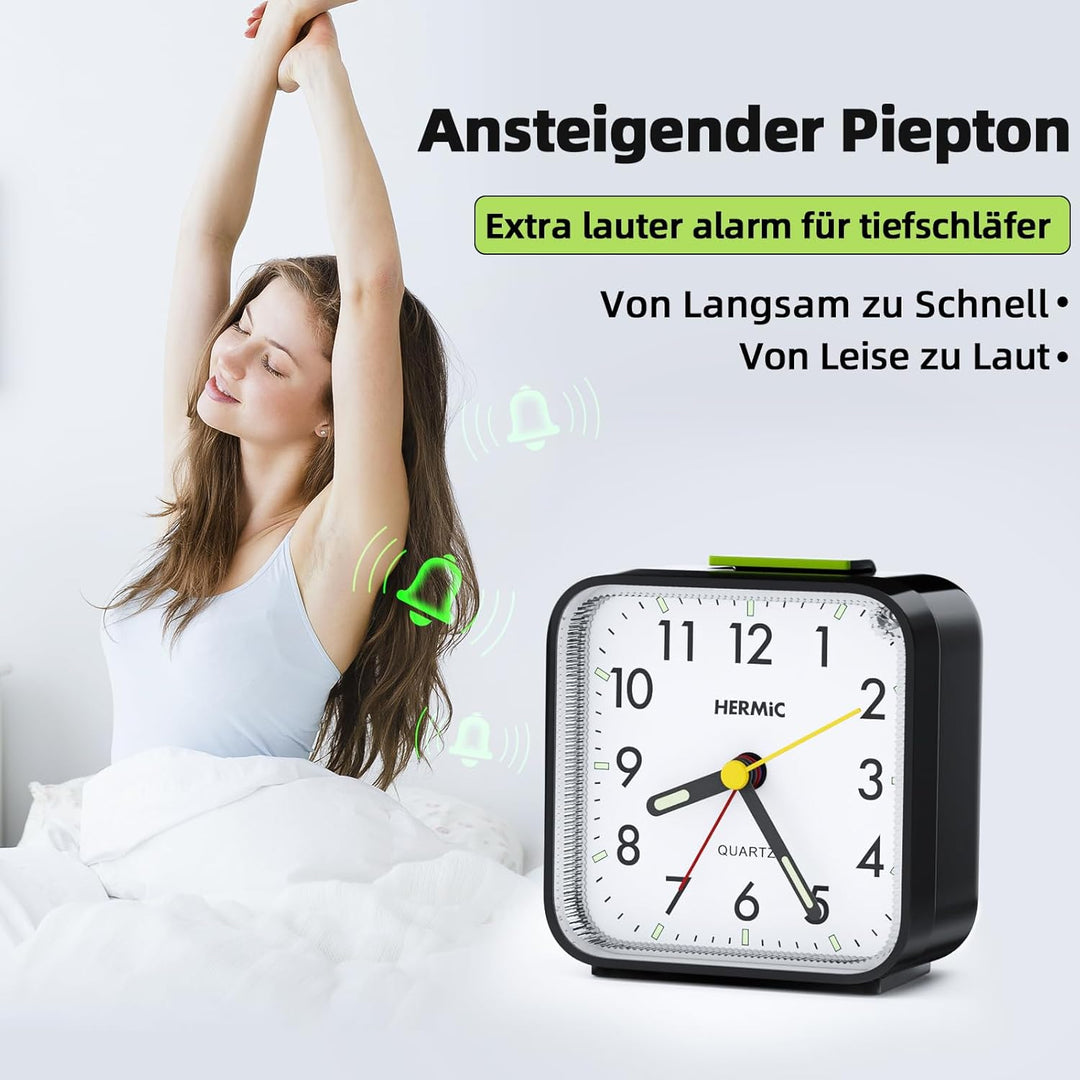 Wecker Analog Ohne Ticken Wecker mit Licht, Batteriebetrieben, Lauter Alarm, Schlummerfunktion, Gerä