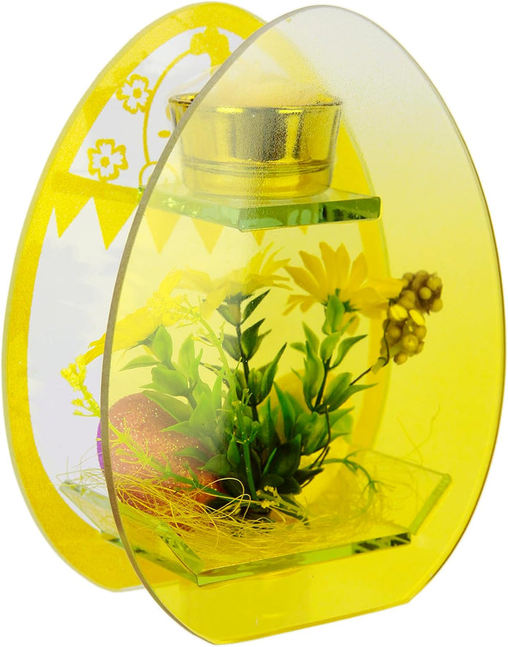 Dekorierter Teelichthalter mit Oster-Eier Kunstblumen Glaseinsatz Kerzenhalter Kerzenleuchter Teelic