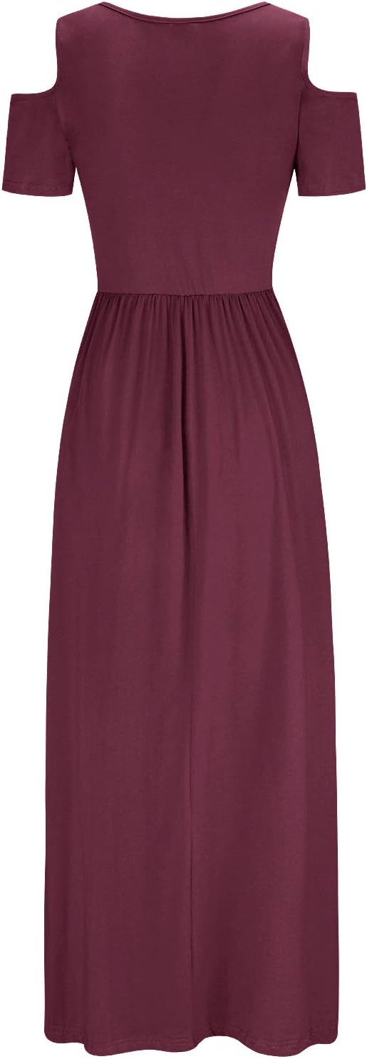 STYLEWORD Sommerkleid Damen Lang Maxikleid Sommer Elegant Freizeitkleid Kurzarm Kleider mit Taschen