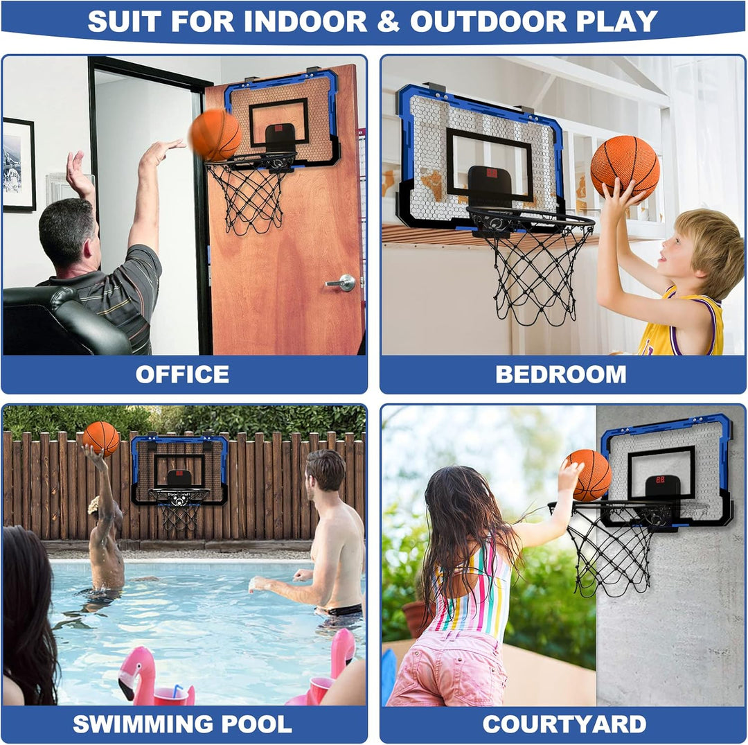 QDRAGON Mini Basketball Hoop for Door, Indoor Basketball Hoop for Bedroom, with 3 Balls/Inflator/Bre