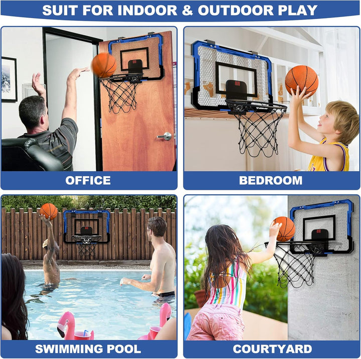 QDRAGON Mini Basketball Hoop for Door, Indoor Basketball Hoop for Bedroom, with 3 Balls/Inflator/Bre