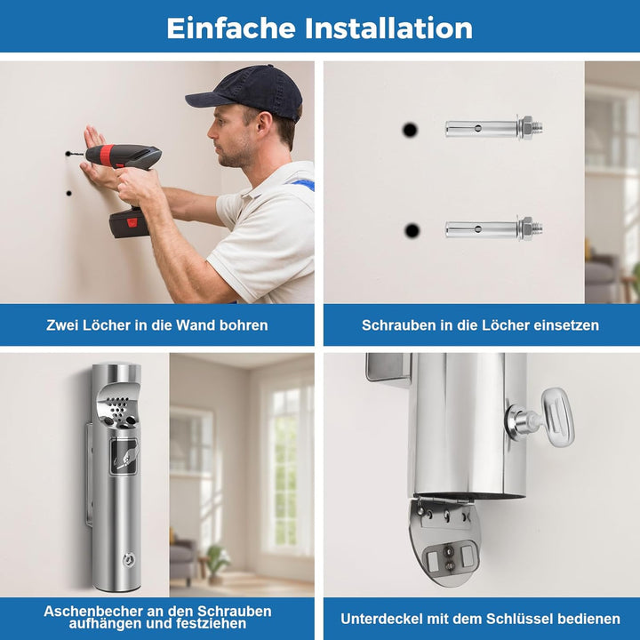Mülleimer Wandmontage aus Edelstahl, Vertikaler Tubular öffentliche Küchenabfalleimer, Wandmontierte