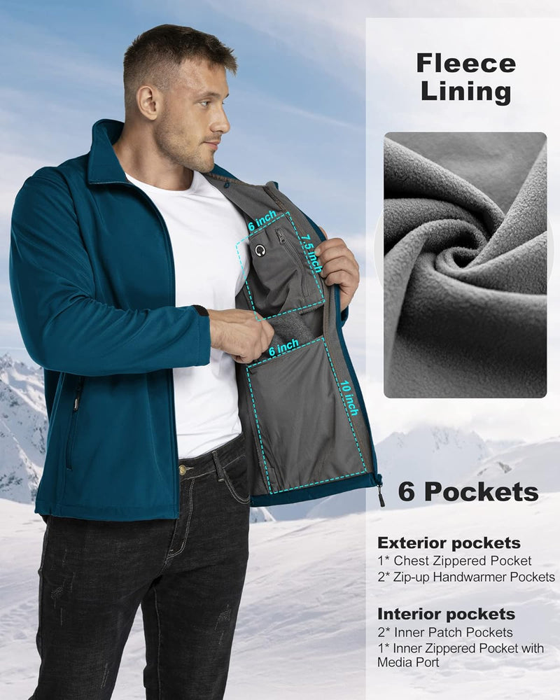 33,000ft Softshelljacke für Herren Wasserdicht Winterjacke Winddicht Warme Fleece Gefüttert Windbrea