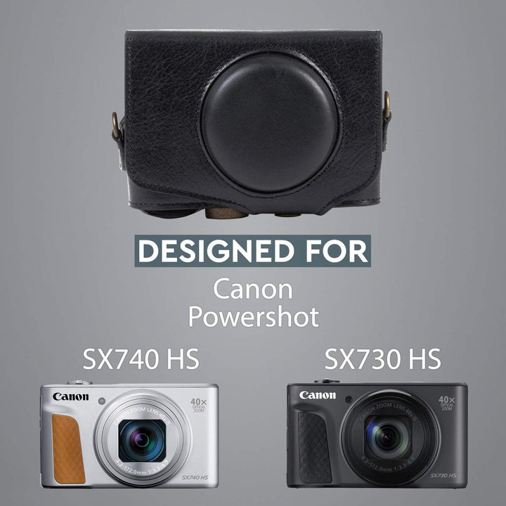 MegaGear MG1176 Canon PowerShot SX740 HS, SX730 HS Ever Ready Echtleder Kameratasche mit Trageriemen