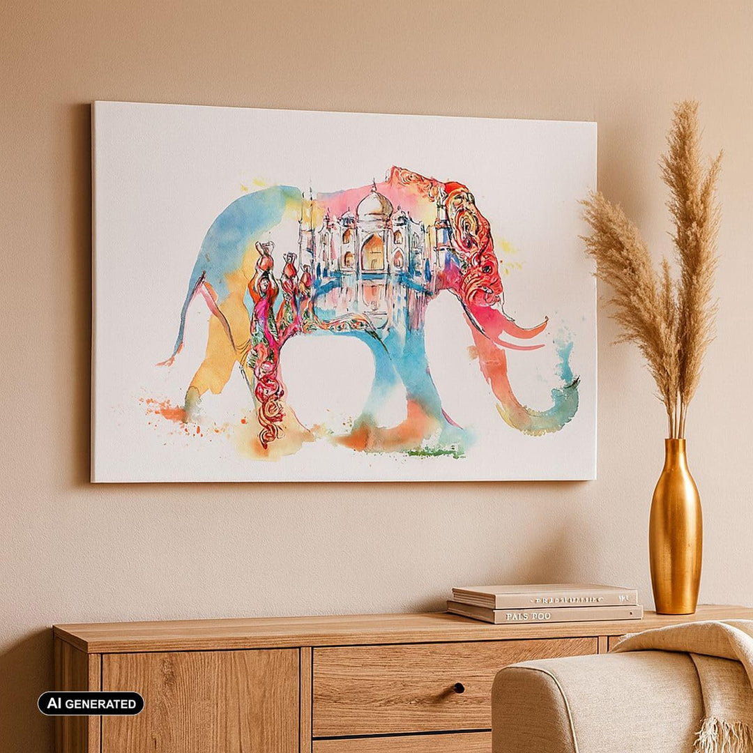 Bilder auf Leinwand 100x70cm Leinwandbild Elefant Indien ethnisch Kultur Gross Wanddeko Bild Schlafz