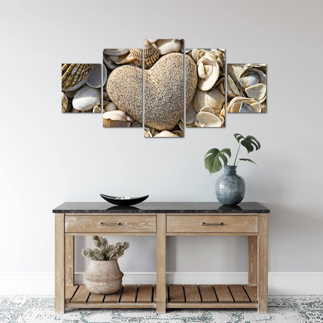 Runa Art Wandbilder Herz Strand 5 Teilig Bild auf Vlies Leinwand Deko Schlafzimmer Wohnzimmer Medita