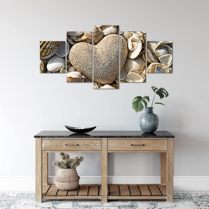 Runa Art Wandbilder Herz Strand 5 Teilig Bild auf Vlies Leinwand Deko Schlafzimmer Wohnzimmer Medita
