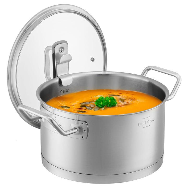 SILBERTHAL Kochtopf Induktion 20 cm - Edelstahl - 3,5L - Topf mit Deckel zum Einhängen - Für alle He