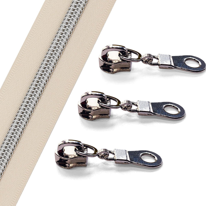 Sawoake 9m Bulk Zipper, (#5) Reissverschlüsse zum Nähen, Beige Nylon Coil Zipper mit Silver zähnen,