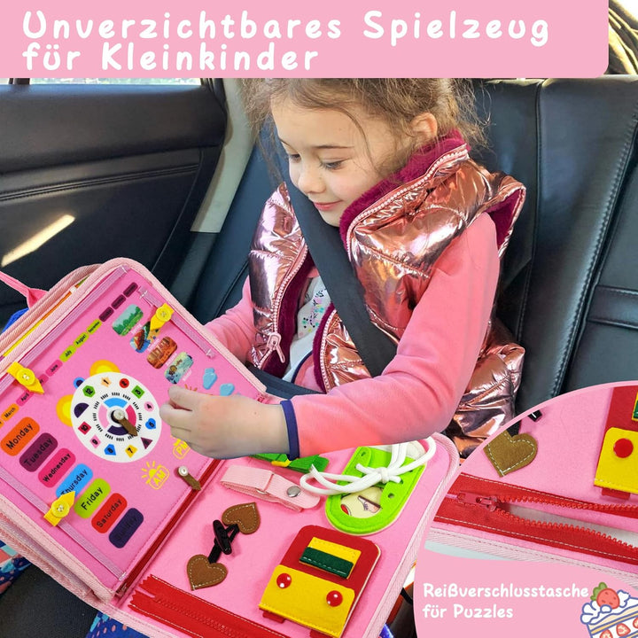 TenFans Montessori Spielzeug ab 3 Jahr – Einhorn Busy Board für Feinmotorik & Sensorik – Reisespielz