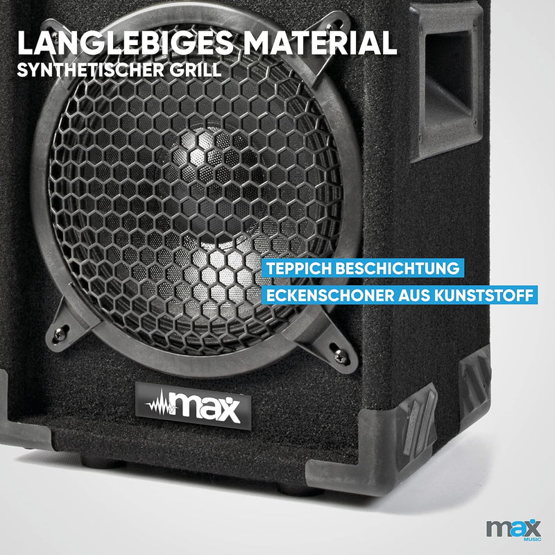 MAX MAX8 - Passives PA Lautsprecher Set, 400 Watt mit 8 Zoll Tieftöner, Partybox mit Griffe, Passive