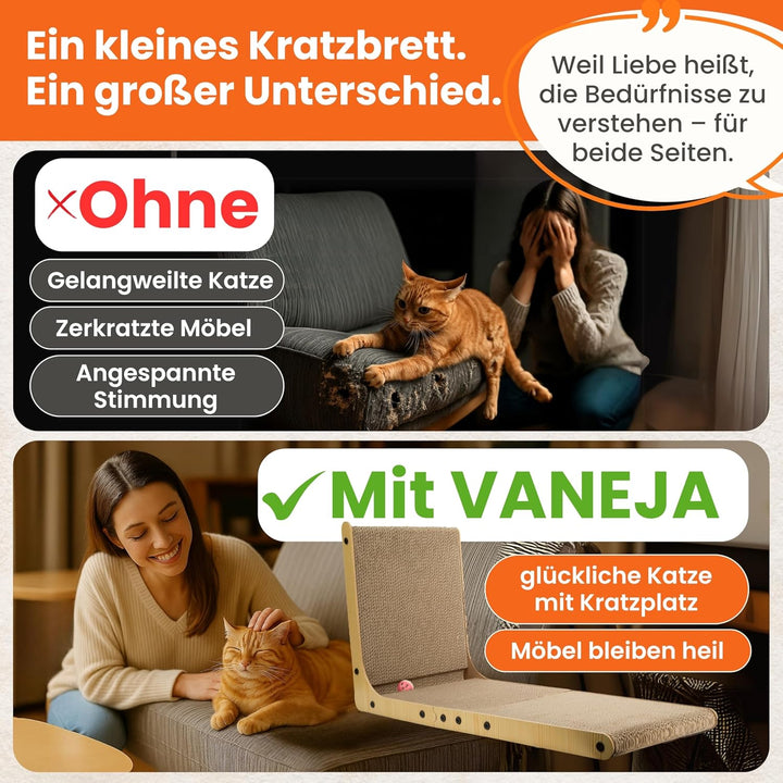 XXL Kratzbrett Katze 70 cm L-förmige Kratzpappe mit Ballspielzeug und Katzenminze, widerstandsfähige