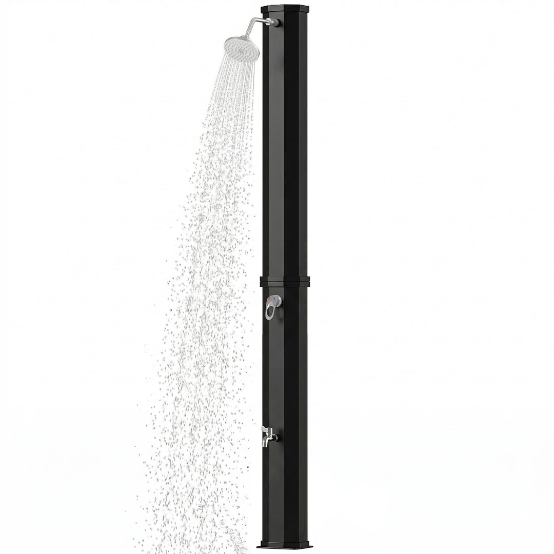 Outsunny Solardusche 60L Gartendusche mit schwenkbarem Regenduschkopf Wasserhahn, einstellbarer Temp