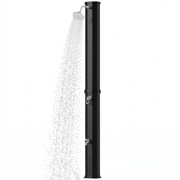 Outsunny Solardusche 60L Gartendusche mit schwenkbarem Regenduschkopf Wasserhahn, einstellbarer Temp