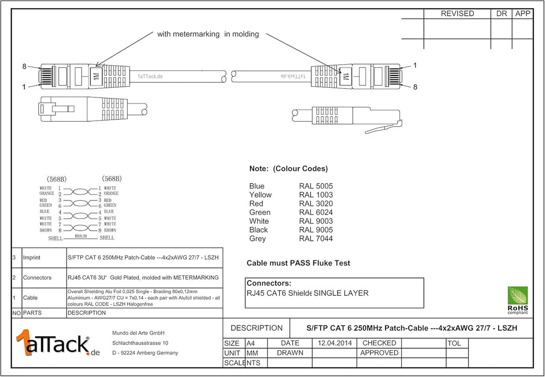 1aTTack.de 10m blau - 5 Stück Cat.6 Patchkabel Netzwerkkabel CAT6 S-FTP Gigabit Lan PIMF CAT 6 Kupfe