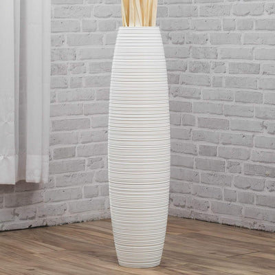 Leewadee Grosse Bodenvase für Dekozweige hohe Standvase Design Holzvase, Holz, 70 cm, Weiss 70 cm We