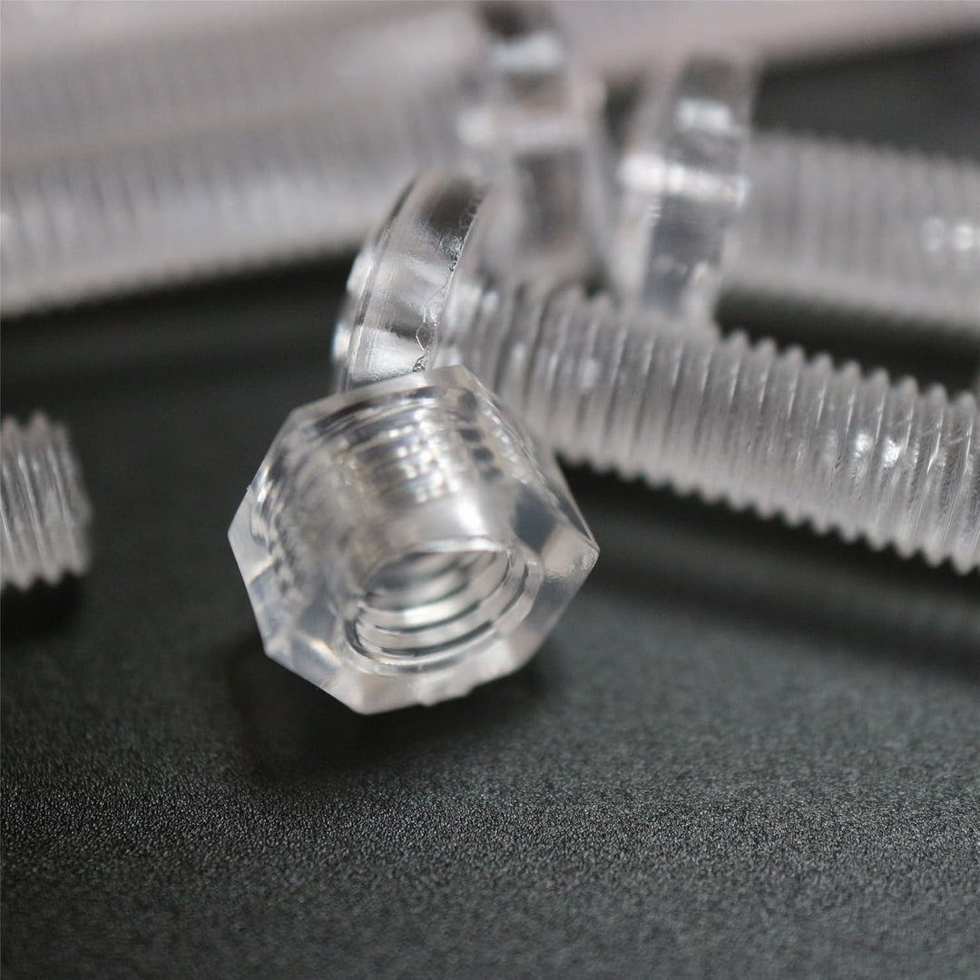 60er-Paket durchsichtige, klare M5 x 40mm Bolzen & Muttern, Unterlegscheiben - Schrauben aus Plastik
