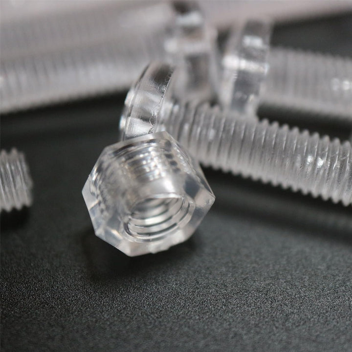 60er-Paket durchsichtige, klare M5 x 40mm Bolzen & Muttern, Unterlegscheiben - Schrauben aus Plastik