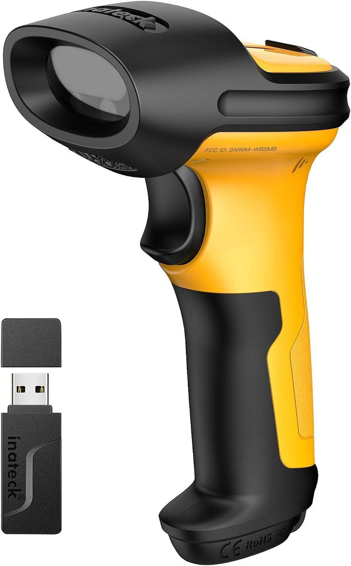 Inateck Barcode Scanner Wireless mit AI, 2.4GHz, Akku mit 2600 mAh, 60 m Reichweite, Automatisches A