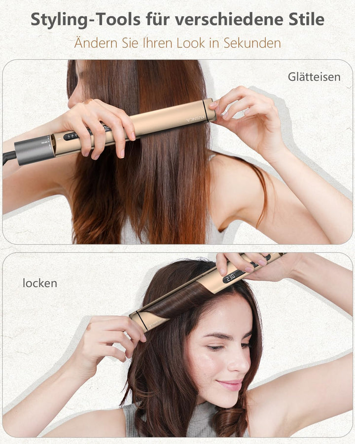 KUSNCA Ionen Glätteisen, 2 IN 1 Haarglätter Locken und Glätten Glatt und Glänzend, 3D-Schwebende Ker