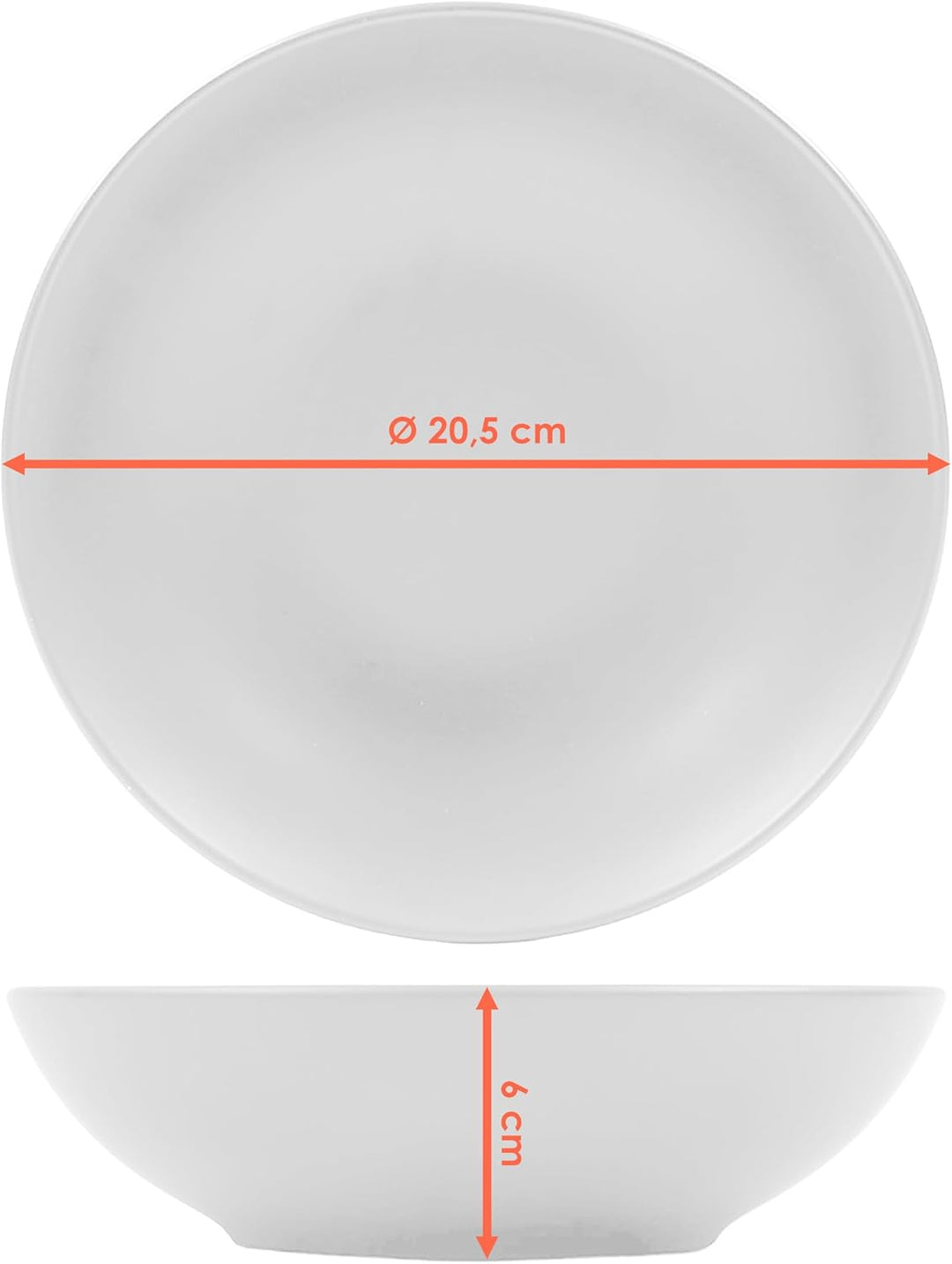 Feinkeramik Suppenteller weiss matt - 6er Set - Keramik Teller tief Ø 20 cm - Tellerset Keramiktelle