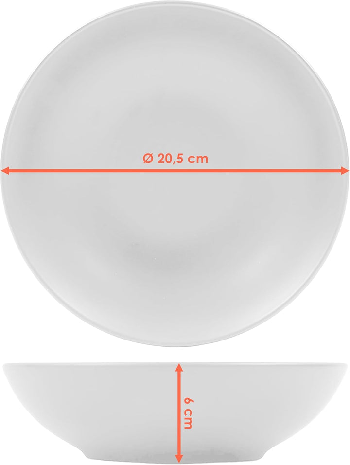 Feinkeramik Suppenteller weiss matt - 6er Set - Keramik Teller tief Ø 20 cm - Tellerset Keramiktelle