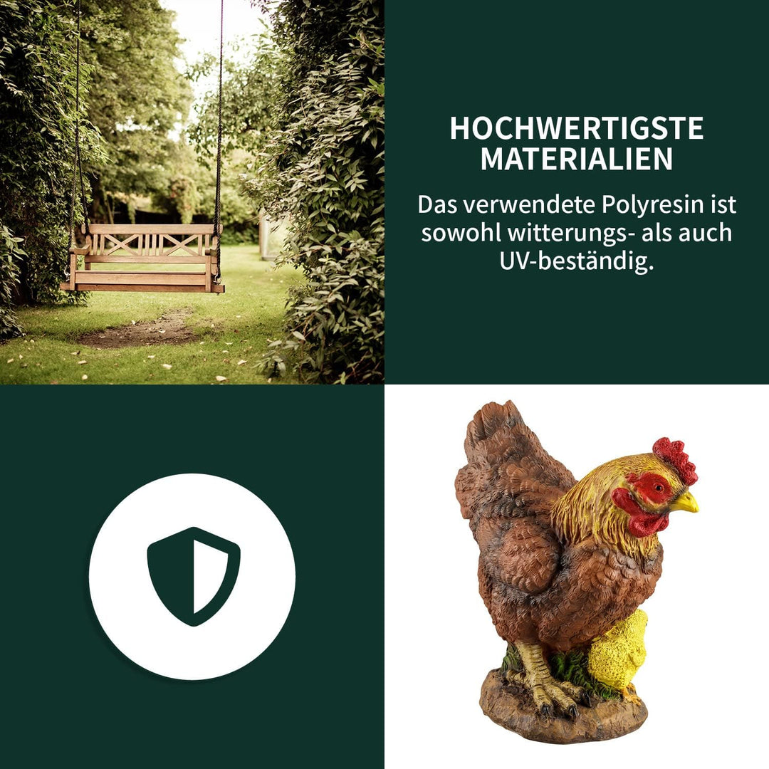 VERDOBA Garten Figur Huhn aus Kunstharz, weiss, handbemalt - Henne Dekofiguren Garten Deko Gartenfig