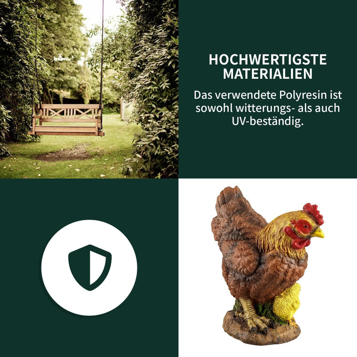 VERDOBA Garten Figur Huhn aus Kunstharz, weiss, handbemalt - Henne Dekofiguren Garten Deko Gartenfig