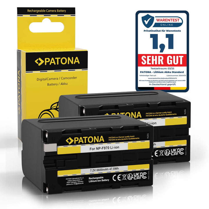 PATONA 2X Akku NP-F970 6600mAh Kompatibel mit Sony MVC-FD200 DSR-PD170 2x NP-F970, 2x NP-F970