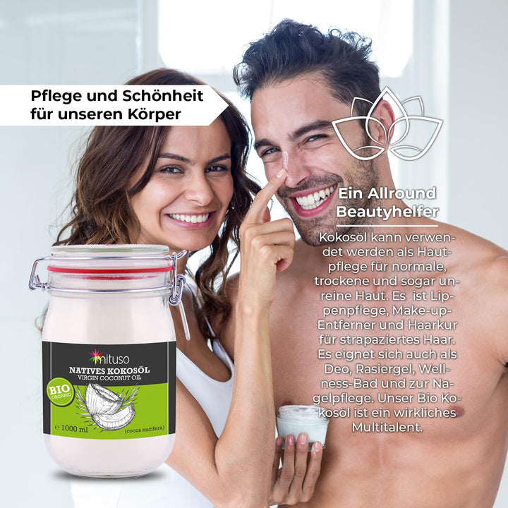 mituso Bio Kokosöl, nativ, 2er Pack (2 x 1000 ml) im Bügelglas