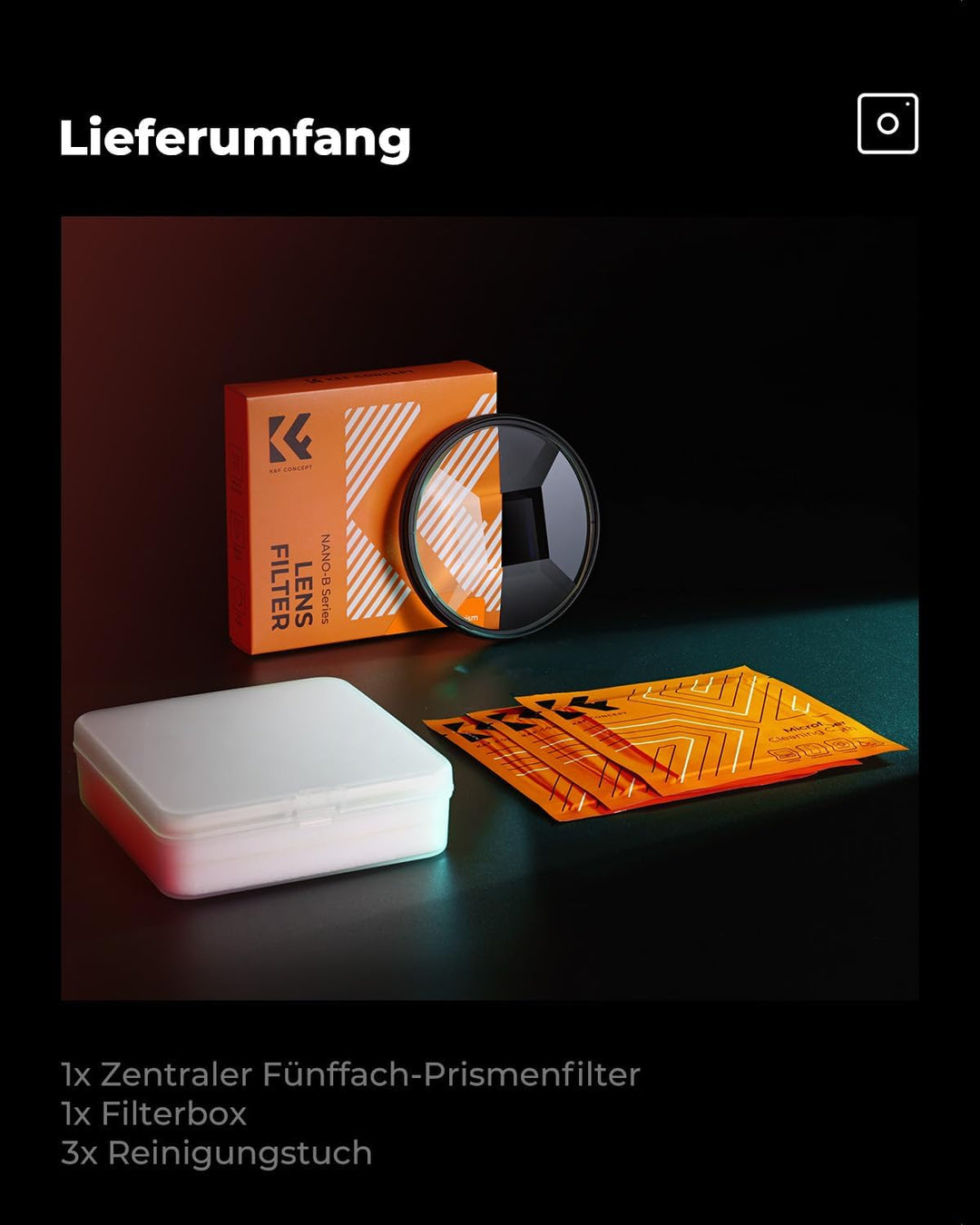 K&amp;F CONCEPT 77mm Kaleidoscope Prism Filter | Filter Prisma Zentrales Pentaprisma Spezialeffekt Optis